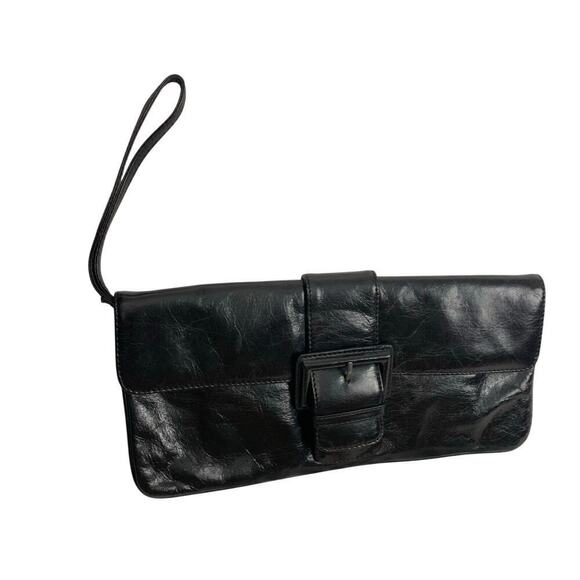 Hobo International Vintage 90s Black Leather Baguette Clutch - Picture 1 of 9